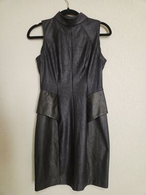 GUESS Faux Leather Mock-Neck Peplum Sleeveless Cocktail Mini Dress In Size 6 NWT